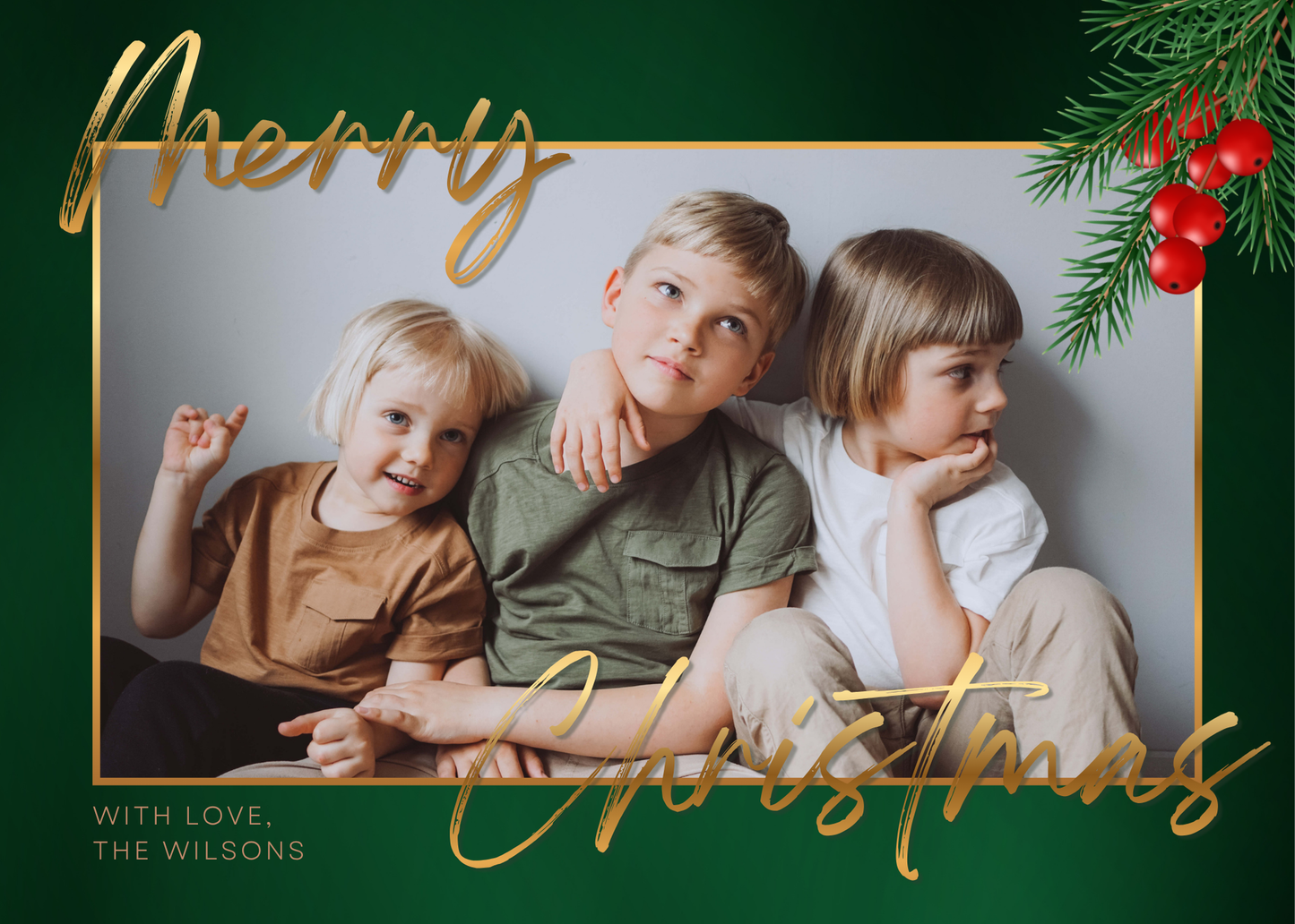Merry Christmas – Green & Gold Photo Card