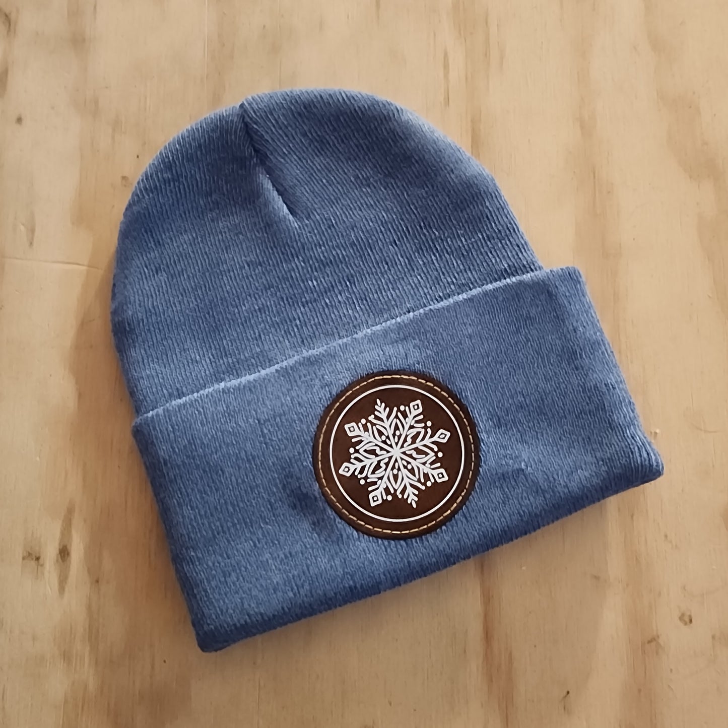 Leather Patch Beanie - Snowflake
