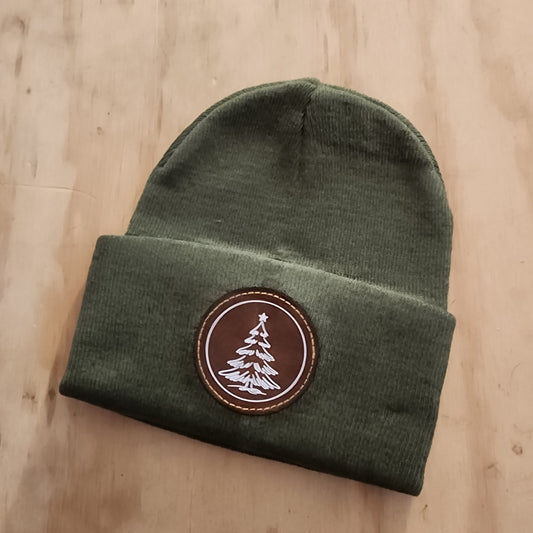 Leather Patch Beanie - Christmas Tree