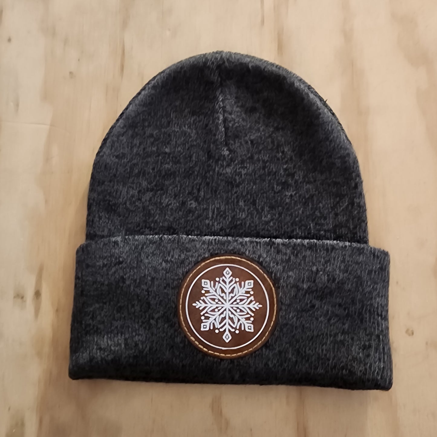 Leather Patch Beanie - Snowflake