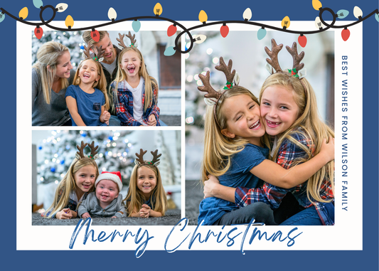 Playful Blue Christmas Lights Photo Card