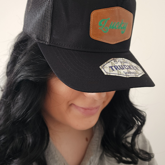 Lucky Leather Patch Trucker Hat