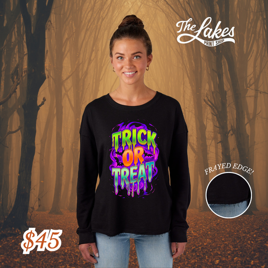“Trick or Treat” Enza® Ladies Drop Shoulder Crew